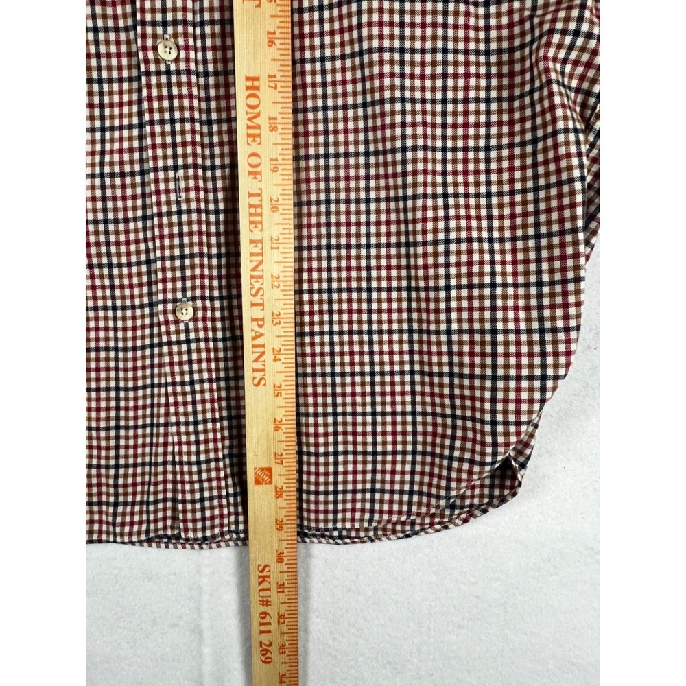 Vintage LL Bean Mens Large Red Navy Tattersall Check Button Down Made in USA - Picture 4 of 6